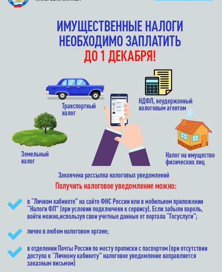УФНС России по Дагестану информирует о необходимости уплаты имущественных налогов